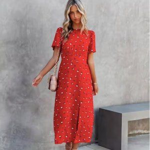 FLOWER FIELD DATES SLIT MIDI DRESS